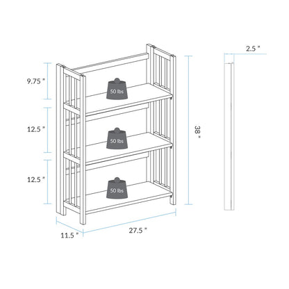 3-Shelf Folding Stackable Bookcase 27.5" Wide, Slate Gray
