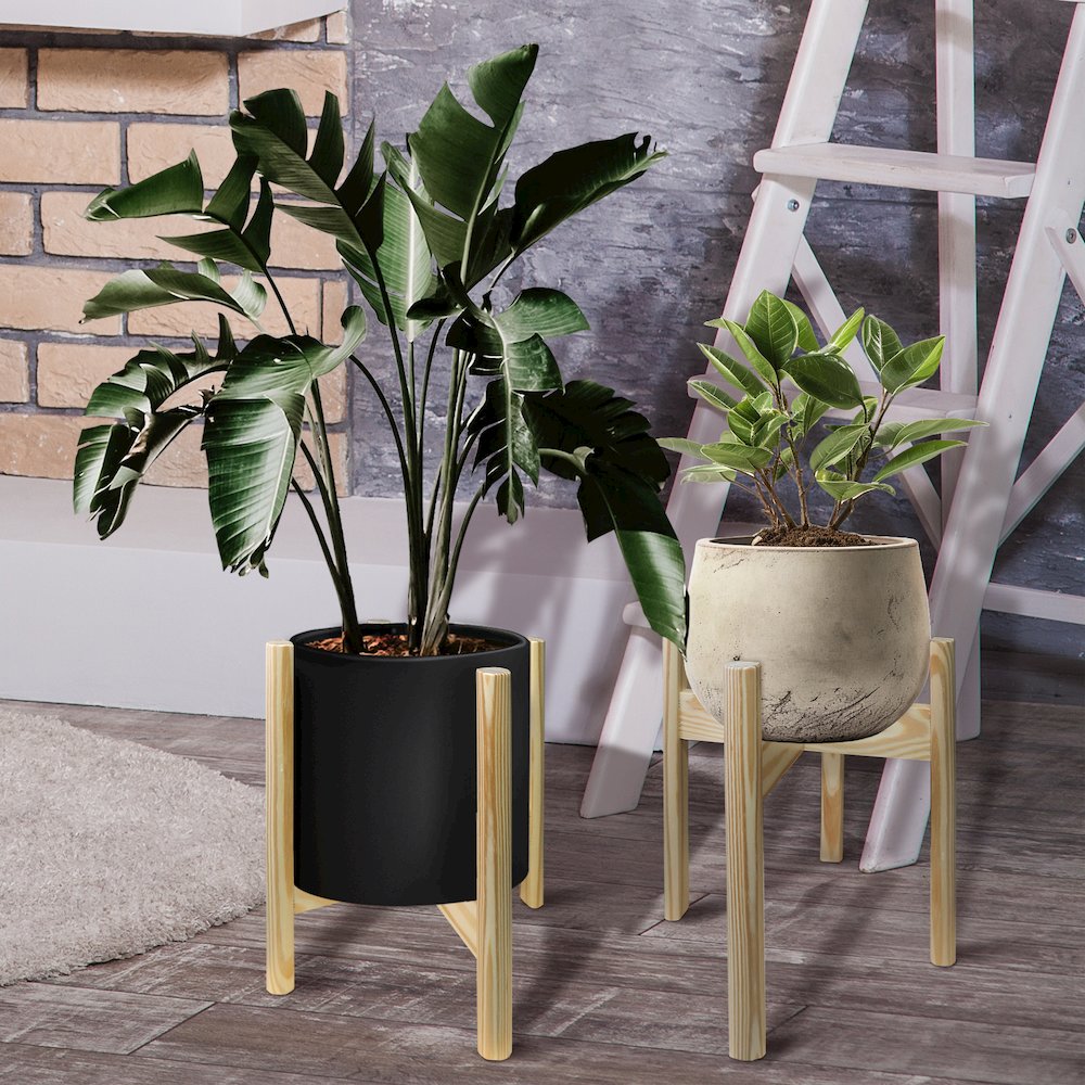Mid-Century Modern Wood Plant Display Stand, Fit Up to 12"
