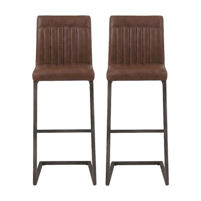 PU-Upholstered Bar Stools with Channel-Tufted Seat, Cigar Brown, Set of 2