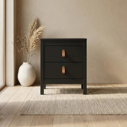 Stylish Black Matte Nightstand with Two Drawers for Modern Bedrooms