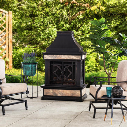 Heirloom Slate Wood Burning Fireplace - Black