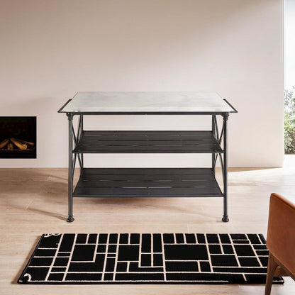 Elegant White Marble Kitchen Island with Sturdy Matte Black Steel Base