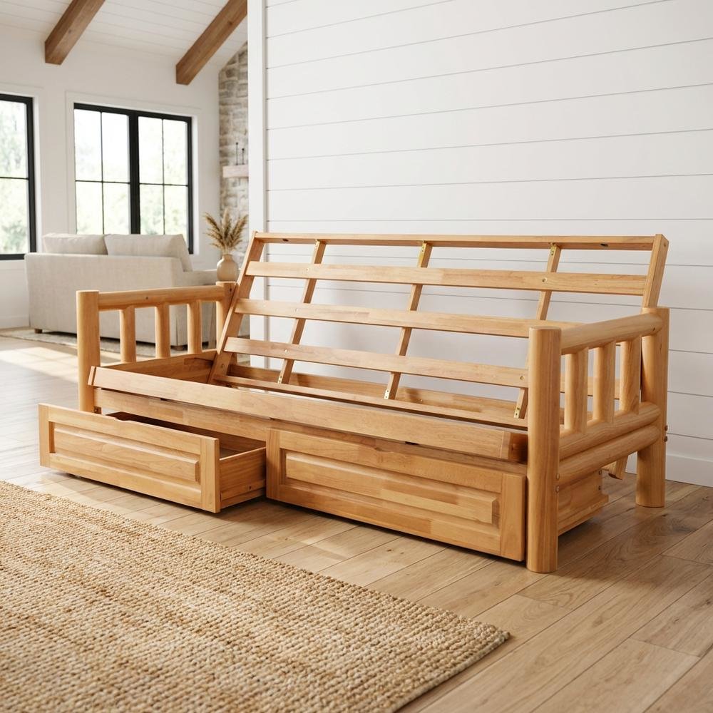 Multi-Functional Futons in Neutral Finish with Comfortable Cushioning