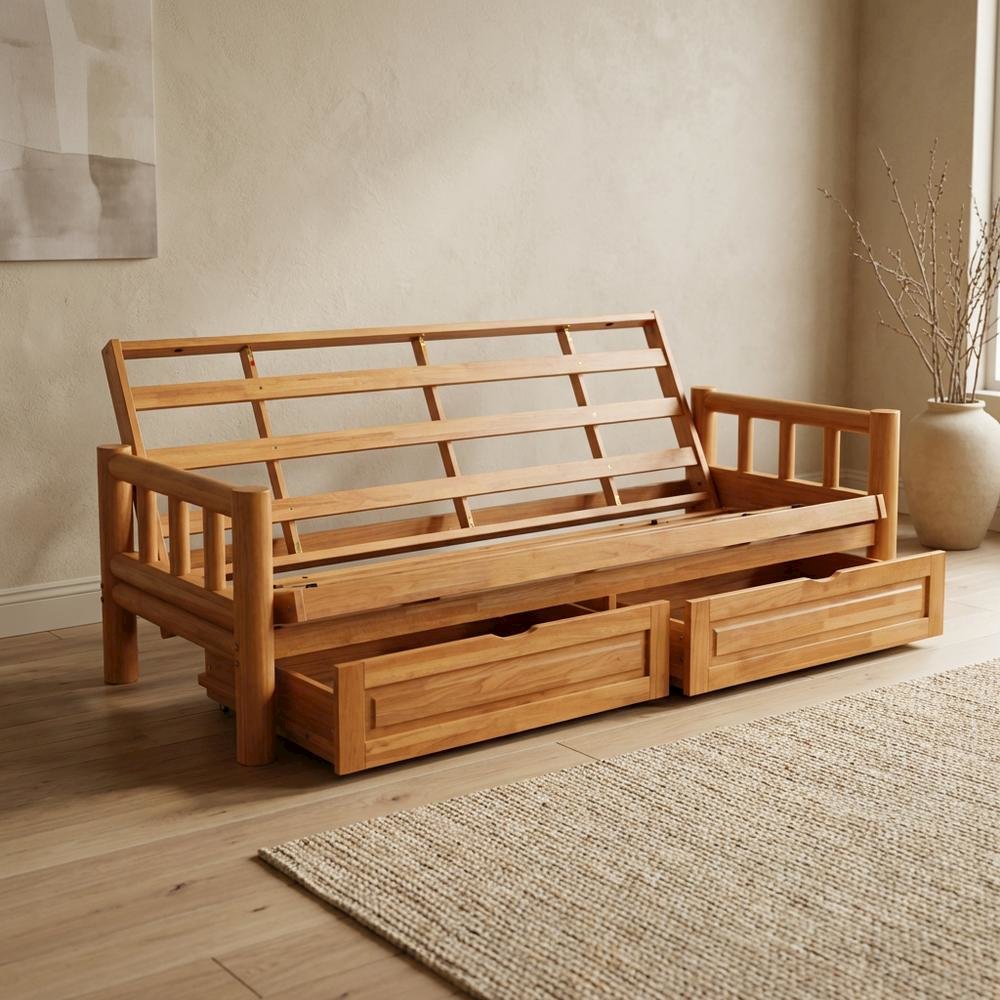 Multi-Functional Futons in Neutral Finish with Comfortable Cushioning