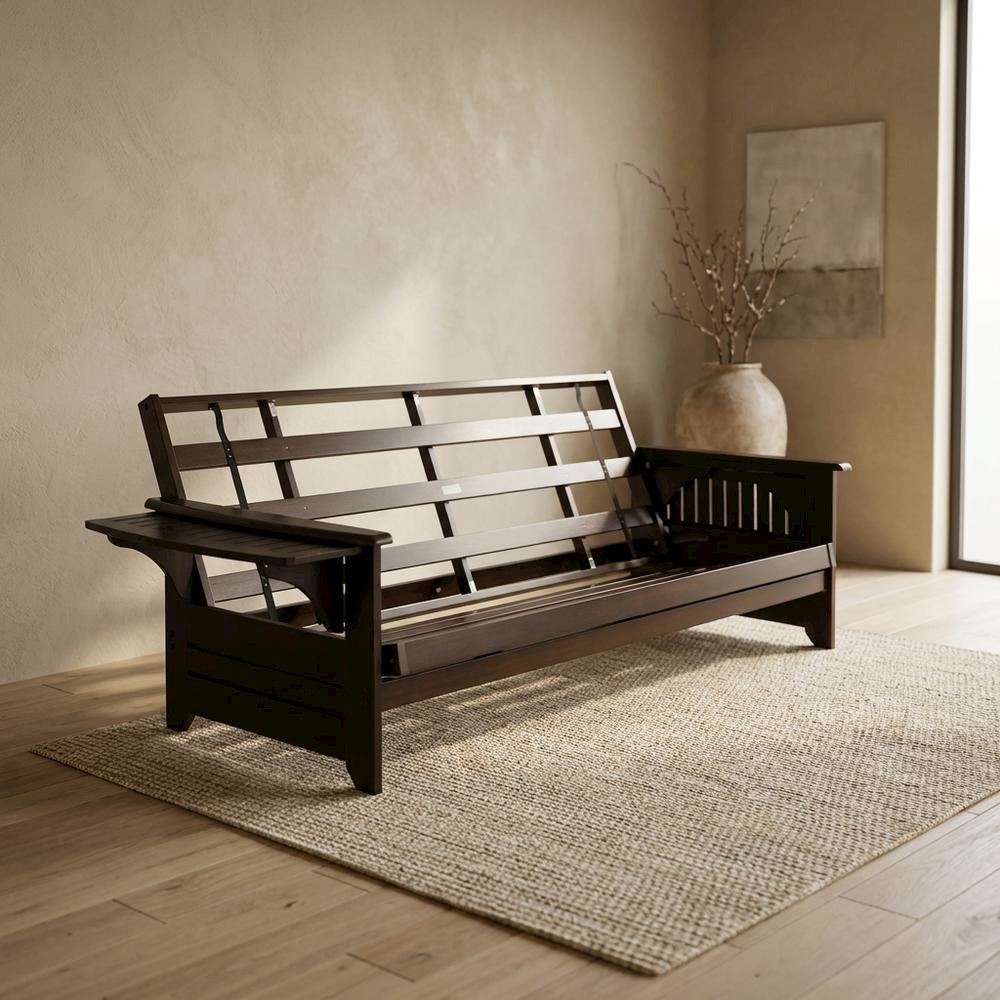 Espresso Color Futon with Sturdy Frame and Large Sleeping Area