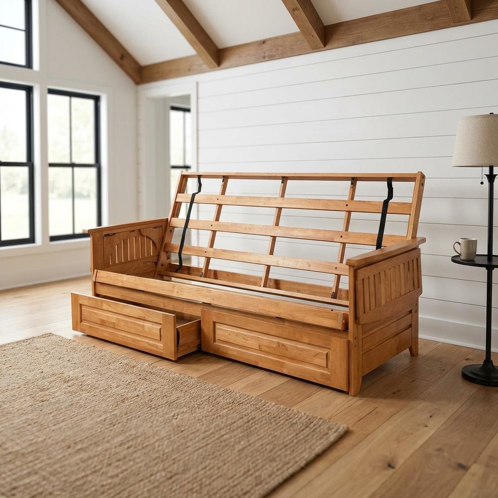 Gray Futon Sofa Bed with Durable Frame and Comfortable Mattress