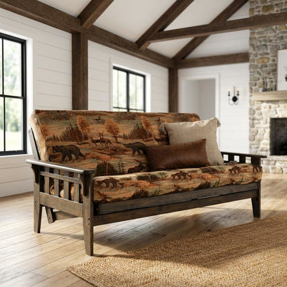 Twin Futon Sofa Bed with Wooden Frame, Versatile Design