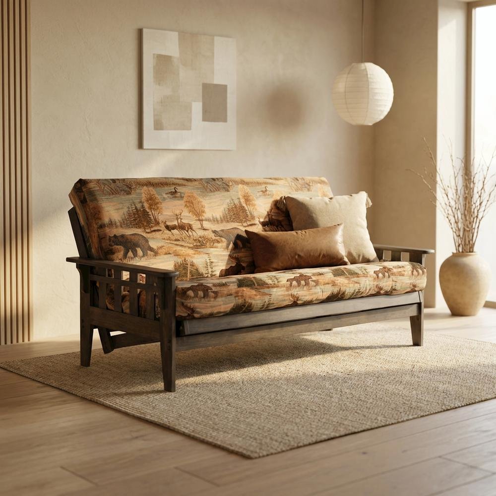 Twin Futon Sofa Bed with Wooden Frame, Versatile Design