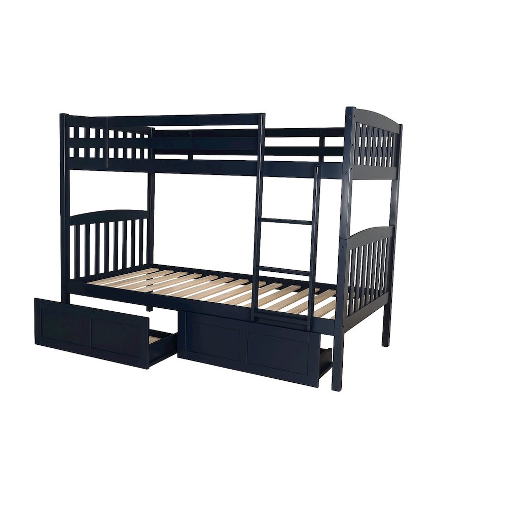 Twin Bunk Bed with Storage Drawers, Twin, Navy Blue (Mattresses Not Included)