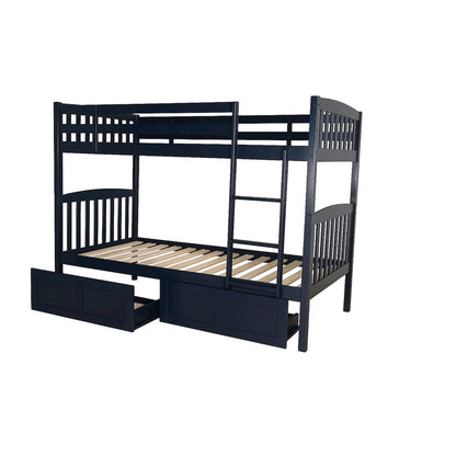 Twin Bunk Bed with Storage Drawers, Twin, Navy Blue (Mattresses Not Included)