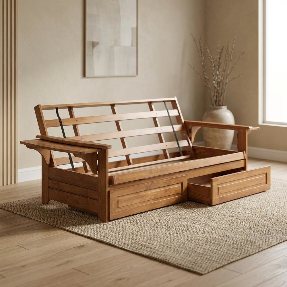 Foldable Fabric Futon with Polyester Cover and Sturdy Frame