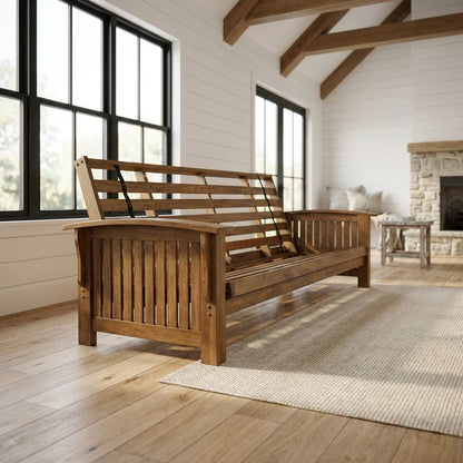 Rustic Walnut Futon with Sturdy Frame and Comfortable Seating