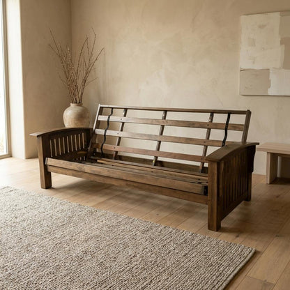 Rustic Walnut Futon with Sturdy Frame and Comfortable Seating
