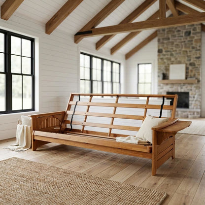 Gray Futon with Espresso Frame and Comfortable Seating for Living Rooms