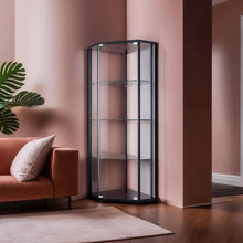 Sophisticated Black Glass Shelf Curio Cabinet with Clear Glass Doors