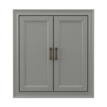 Gray wall cabinet with anti-tip hardware for bathroom storage