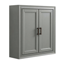Gray wall cabinet with anti-tip hardware for bathroom storage