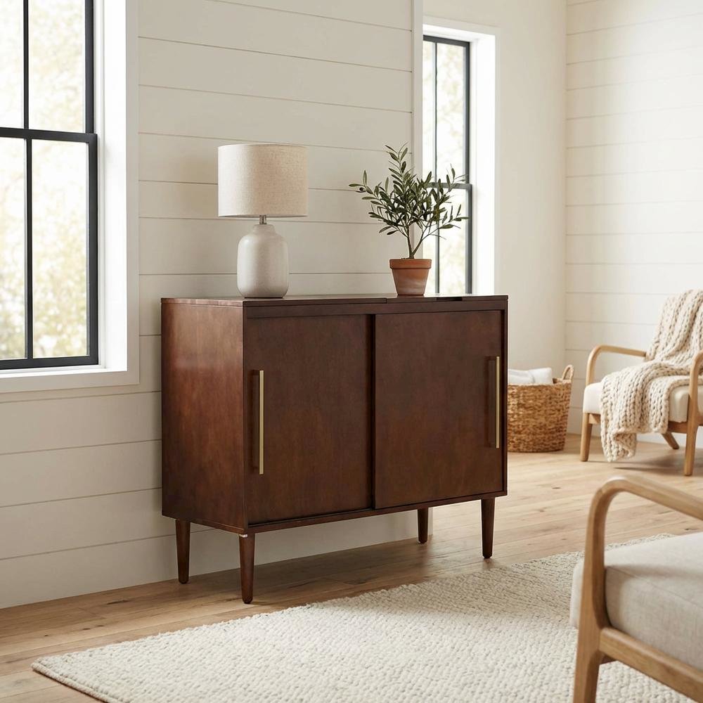 Mahogany Media Console with Anti-Tip Hardware and Sturdy Design