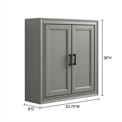 Gray wall cabinet with anti-tip hardware for bathroom storage