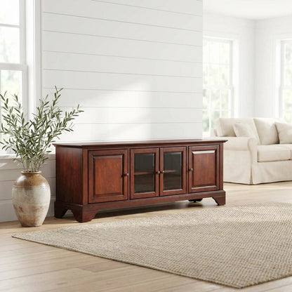 Mahogany TV Stand with Anti-Tip Mechanism and Low Profile Design