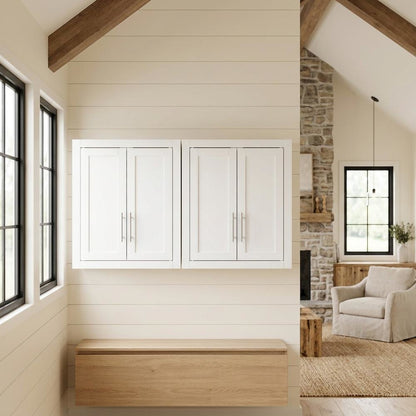 White 2-Piece Wall Storage Cabinet Set, MDF Birch Veneer