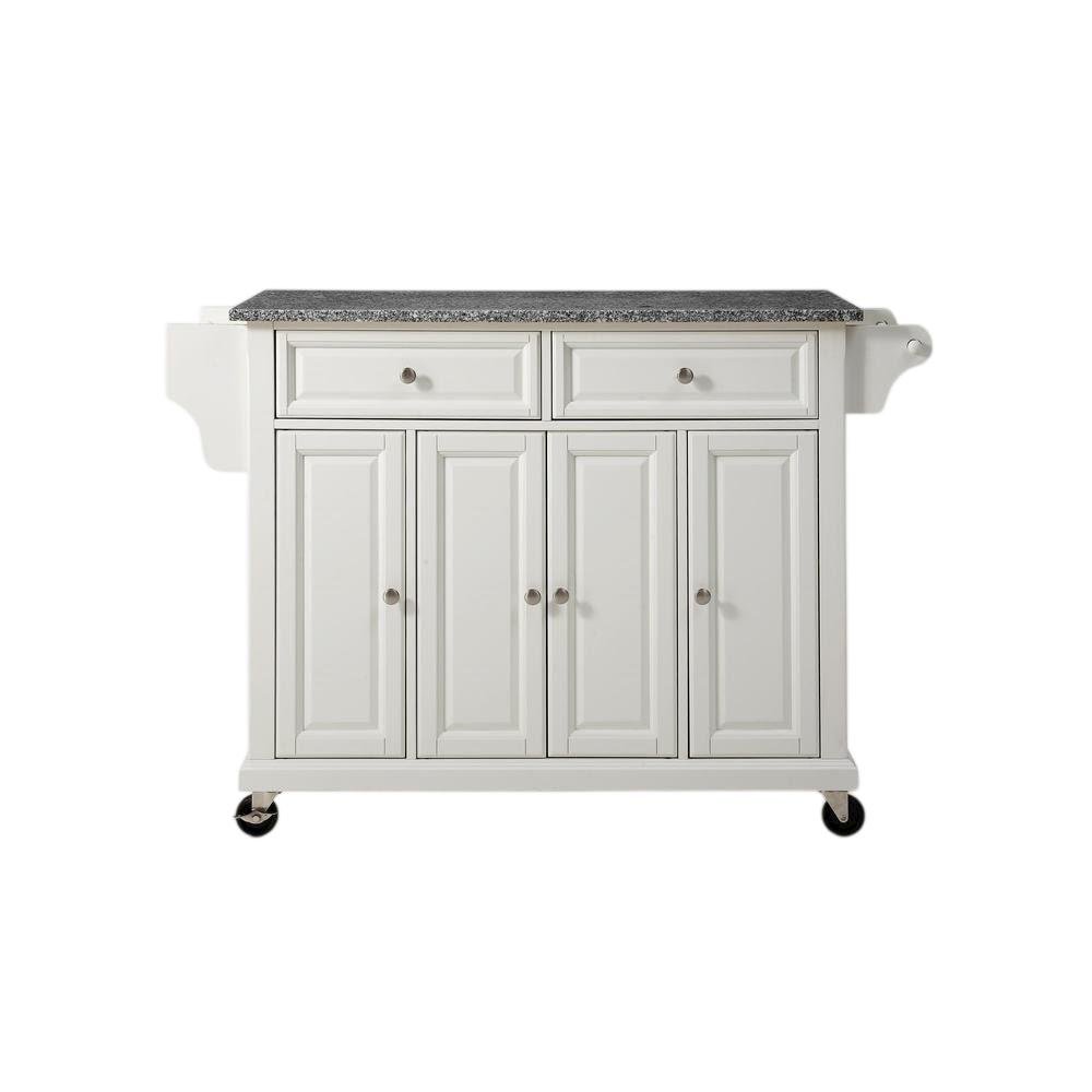 White and Gray Kitchen Cart with Granite Top and Storage Space