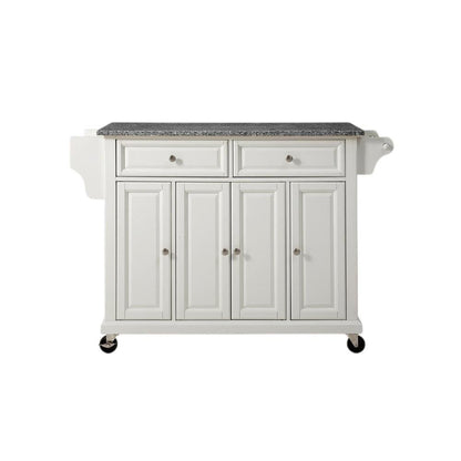 White and Gray Kitchen Cart with Granite Top and Storage Space