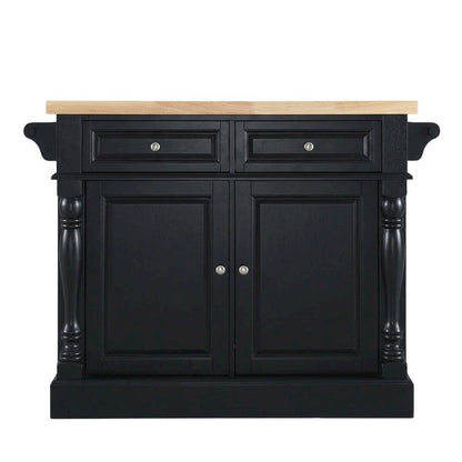 Black Kitchen Island with Upholstered Saddle Stools and Anti-Tip Safety