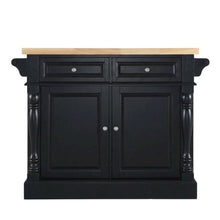 Black Kitchen Island with Upholstered Saddle Stools and Anti-Tip Safety