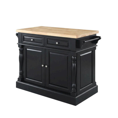 Black Kitchen Island with Upholstered Saddle Stools and Anti-Tip Safety