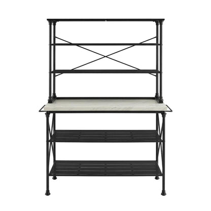 Matte Black Kitchen Island and Hutch Set with Anti-Tip Safety Features