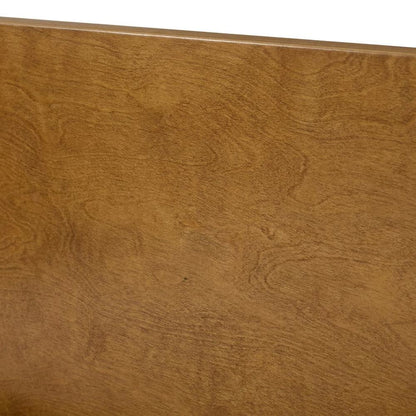 Platform bed with acorn finish, includes headboard, footboard, and rails