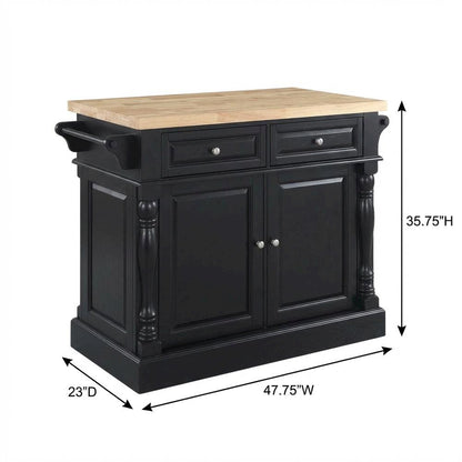 Black Kitchen Island with Upholstered Saddle Stools and Anti-Tip Safety