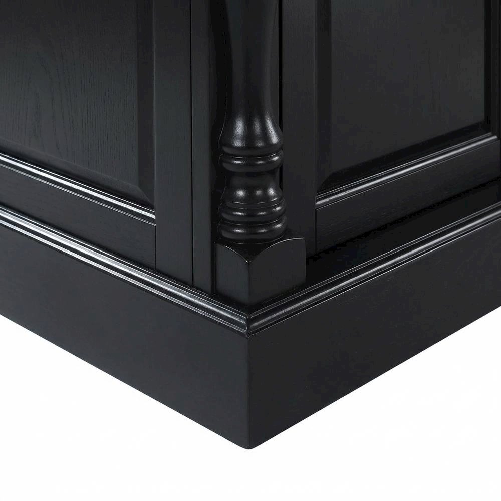 Black Kitchen Island with Upholstered Saddle Stools and Anti-Tip Safety