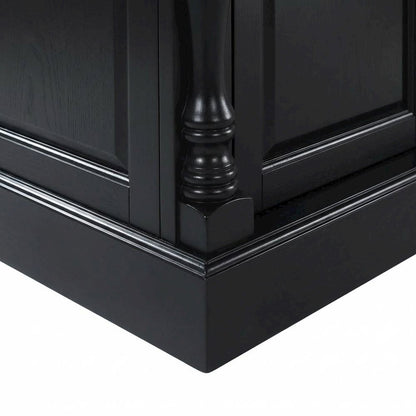 Black Kitchen Island with Upholstered Saddle Stools and Anti-Tip Safety