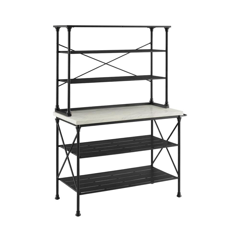 Matte Black Kitchen Island and Hutch Set with Anti-Tip Safety Features