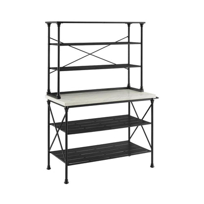 Matte Black Kitchen Island and Hutch Set with Anti-Tip Safety Features