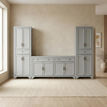 3-Piece Entertainment Center with Sideboard and Storage Pantries