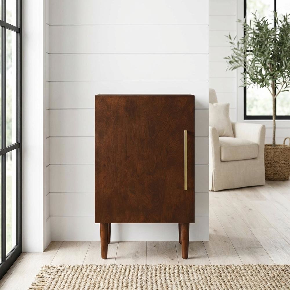 Mahogany Record Player Stand with Anti-Tip Mechanism and Elevated Clearance