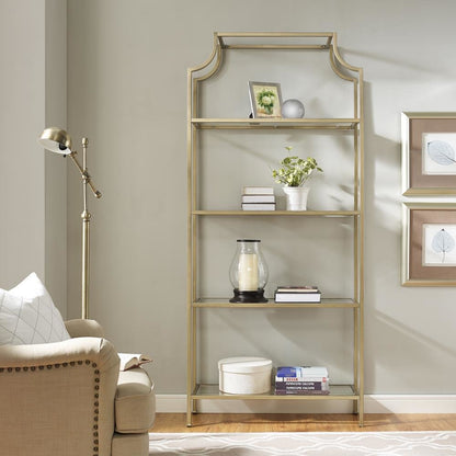 Freestanding Shelf with Soft Gold Finish and Anti-Tip Hardware