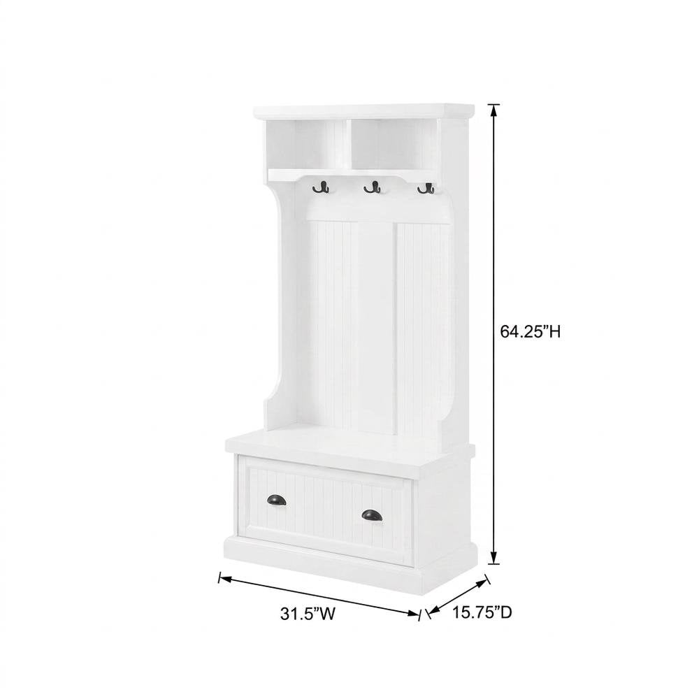 Wood hall tree with storage bench and coat hooks for entryway