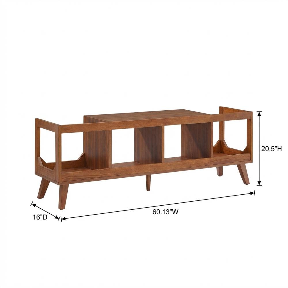 Black wood record player stand with vinyl storage and cable management