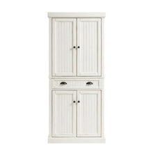 White kitchen pantry cabinet with anti-tip safety feature, sturdy construction