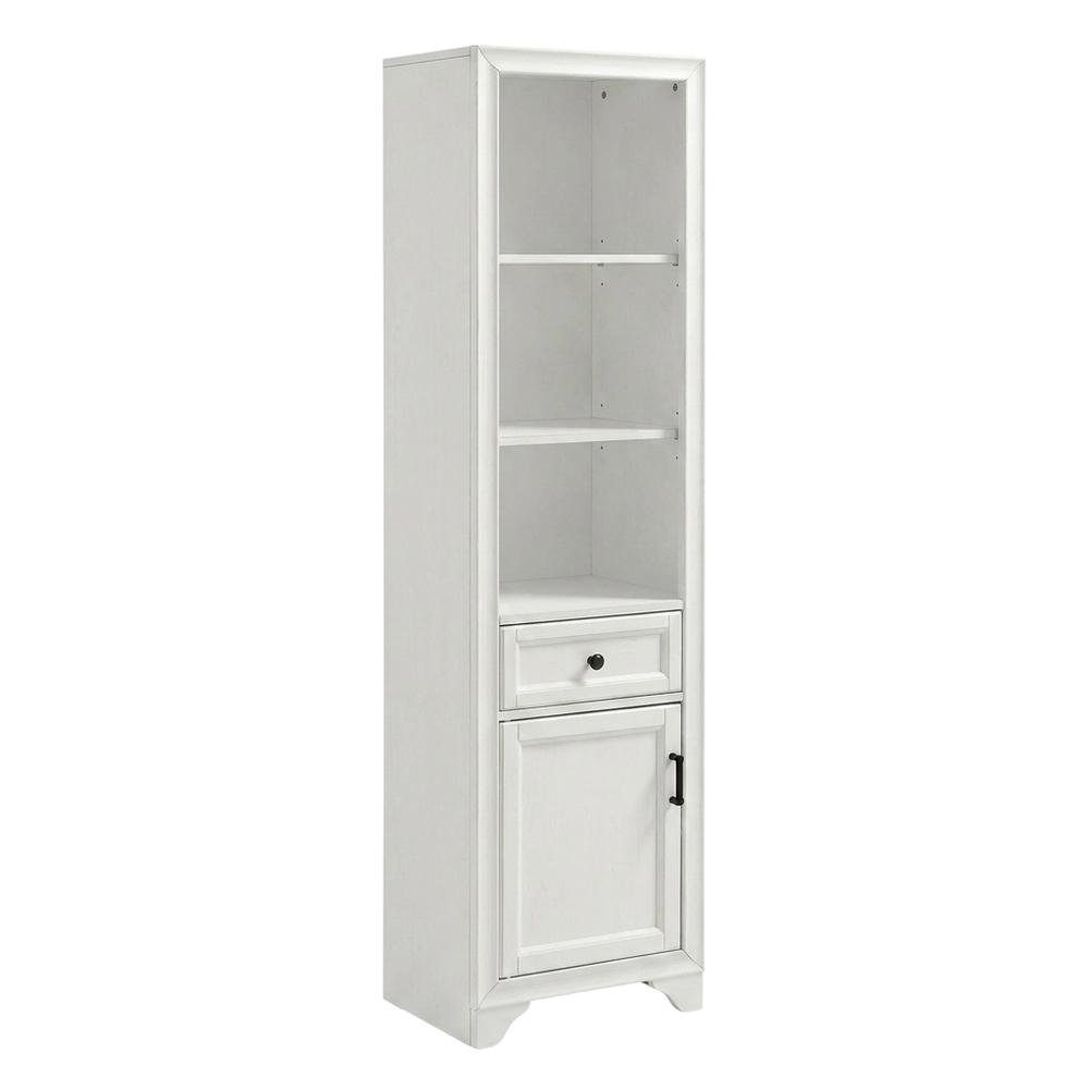 White linen cabinet with anti-tip hardware and sturdy construction