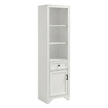White linen cabinet with anti-tip hardware and sturdy construction