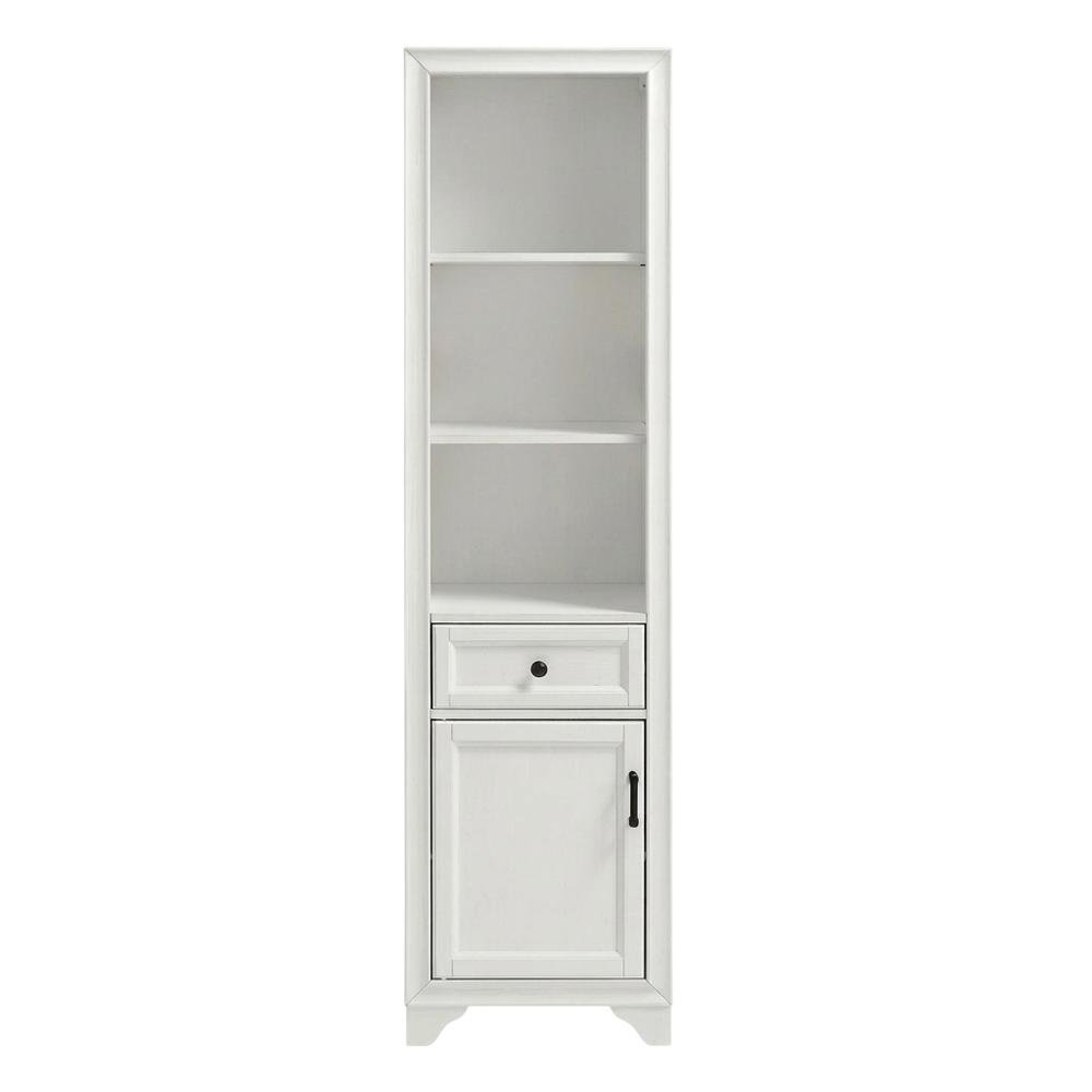 White linen cabinet with anti-tip hardware and sturdy construction