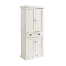 White kitchen pantry cabinet with anti-tip safety feature, sturdy construction