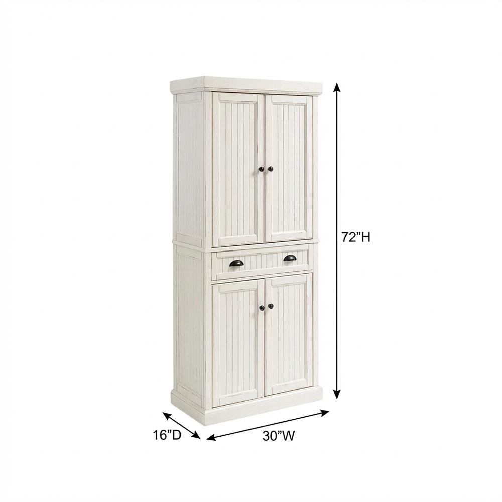 White kitchen pantry cabinet with anti-tip safety feature, sturdy construction