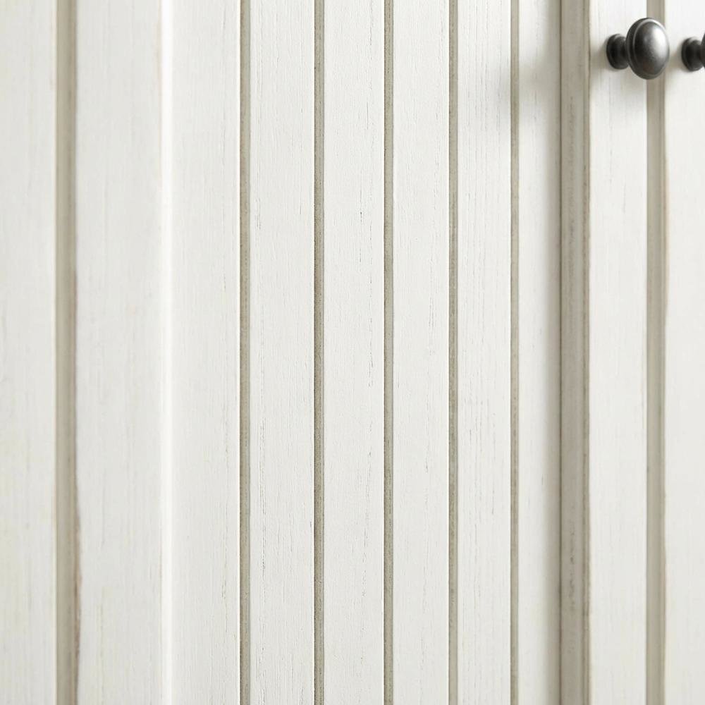 White kitchen pantry cabinet with anti-tip safety feature, sturdy construction