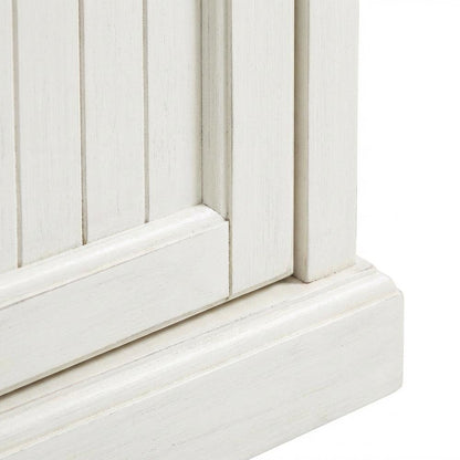 White kitchen pantry cabinet with anti-tip safety feature, sturdy construction
